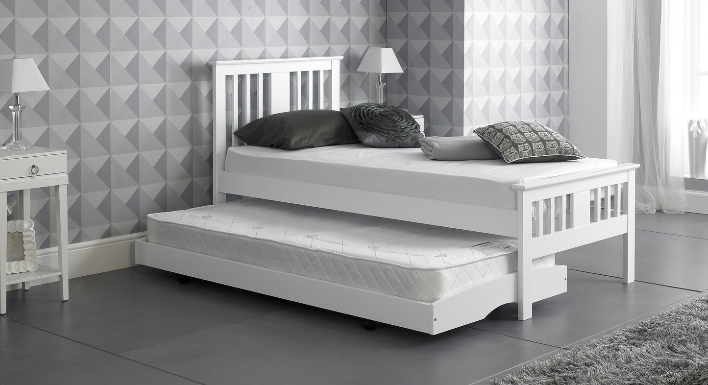 White Wooden Bed with Pullout Trundle