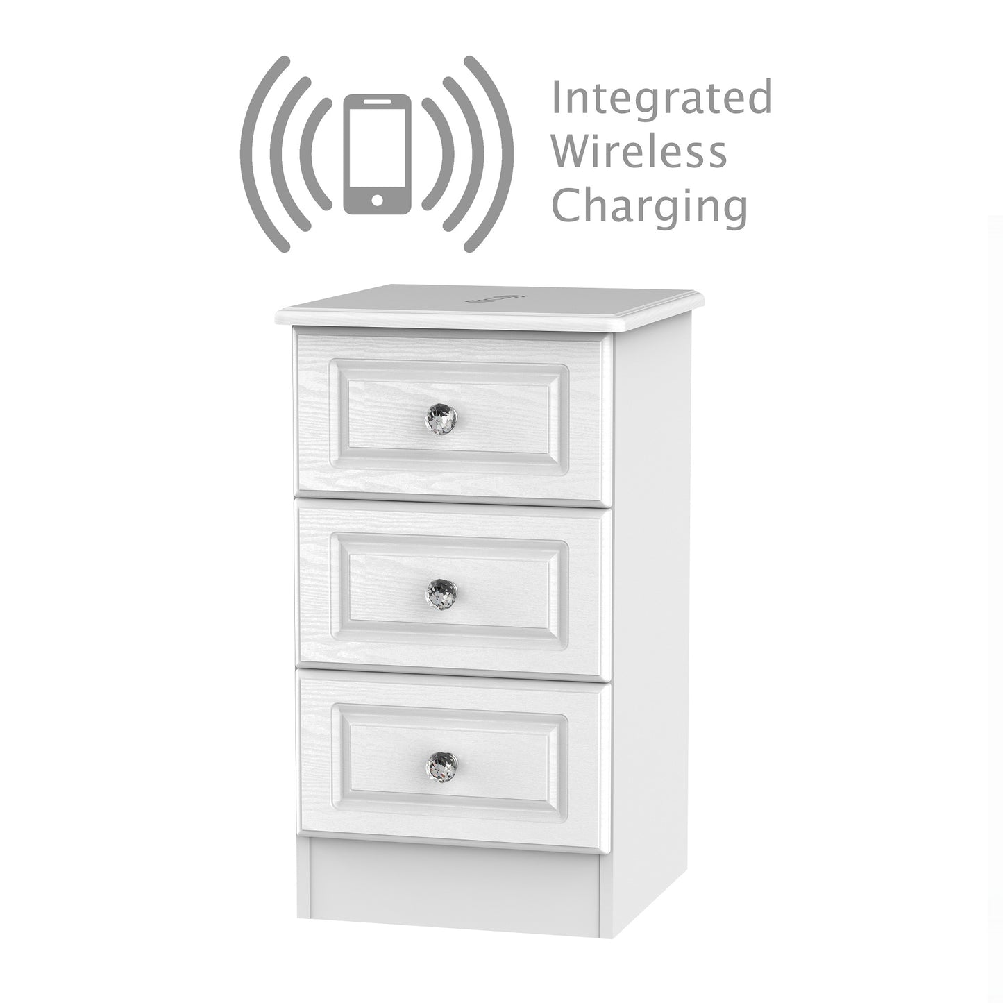 Crystal White Ash 3 Drawer Bedside Table
