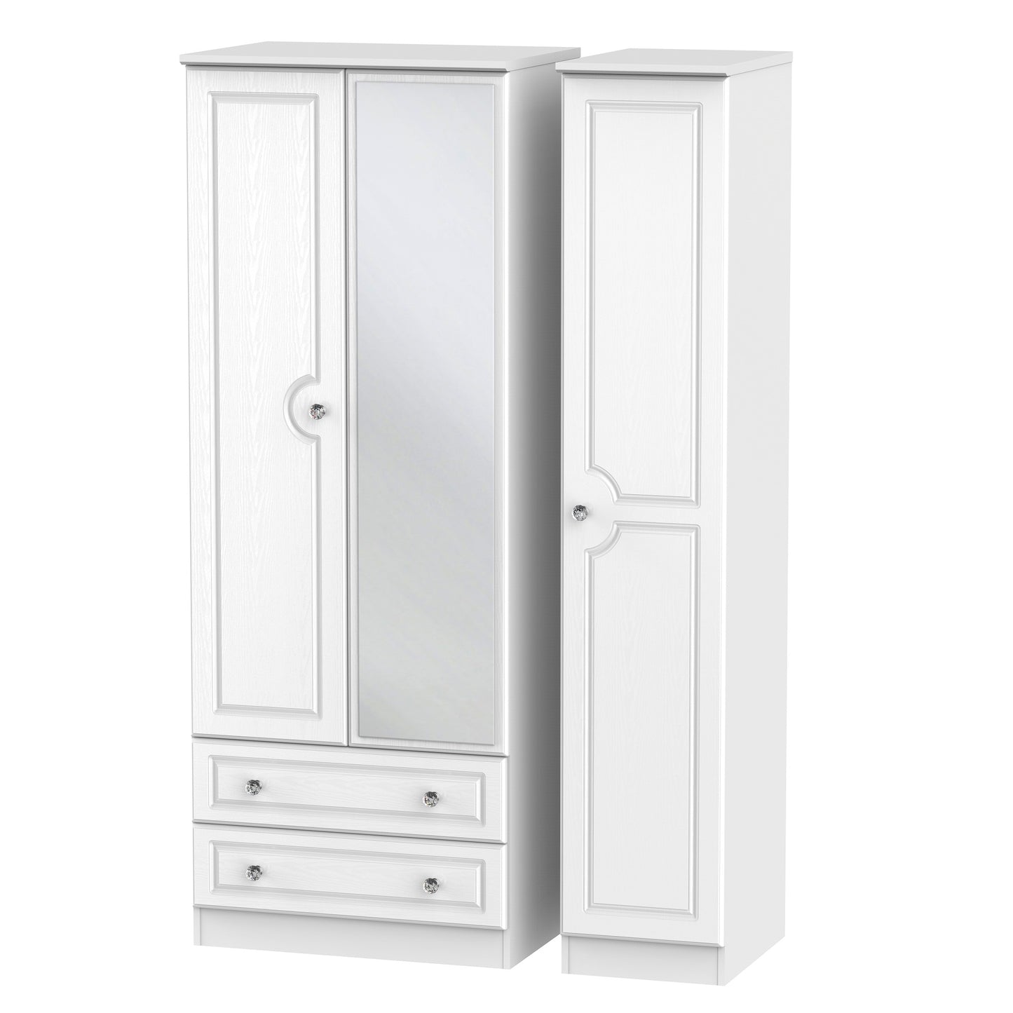 Crystal White Ash Tall Triple Wardrobe with 2 Drawers & Mirror