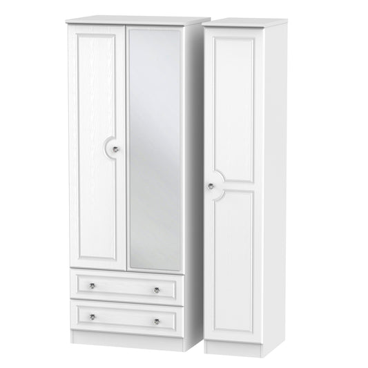 Crystal White Ash Tall Triple Wardrobe with 2 Drawers & Mirror