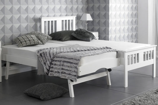 White Wooden Bed with Pullout Trundle